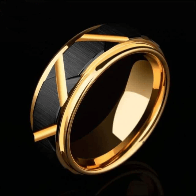 Ring Wolframcarbid 8mm Breite Schwarz & Gold Ehering My Store Tungsten