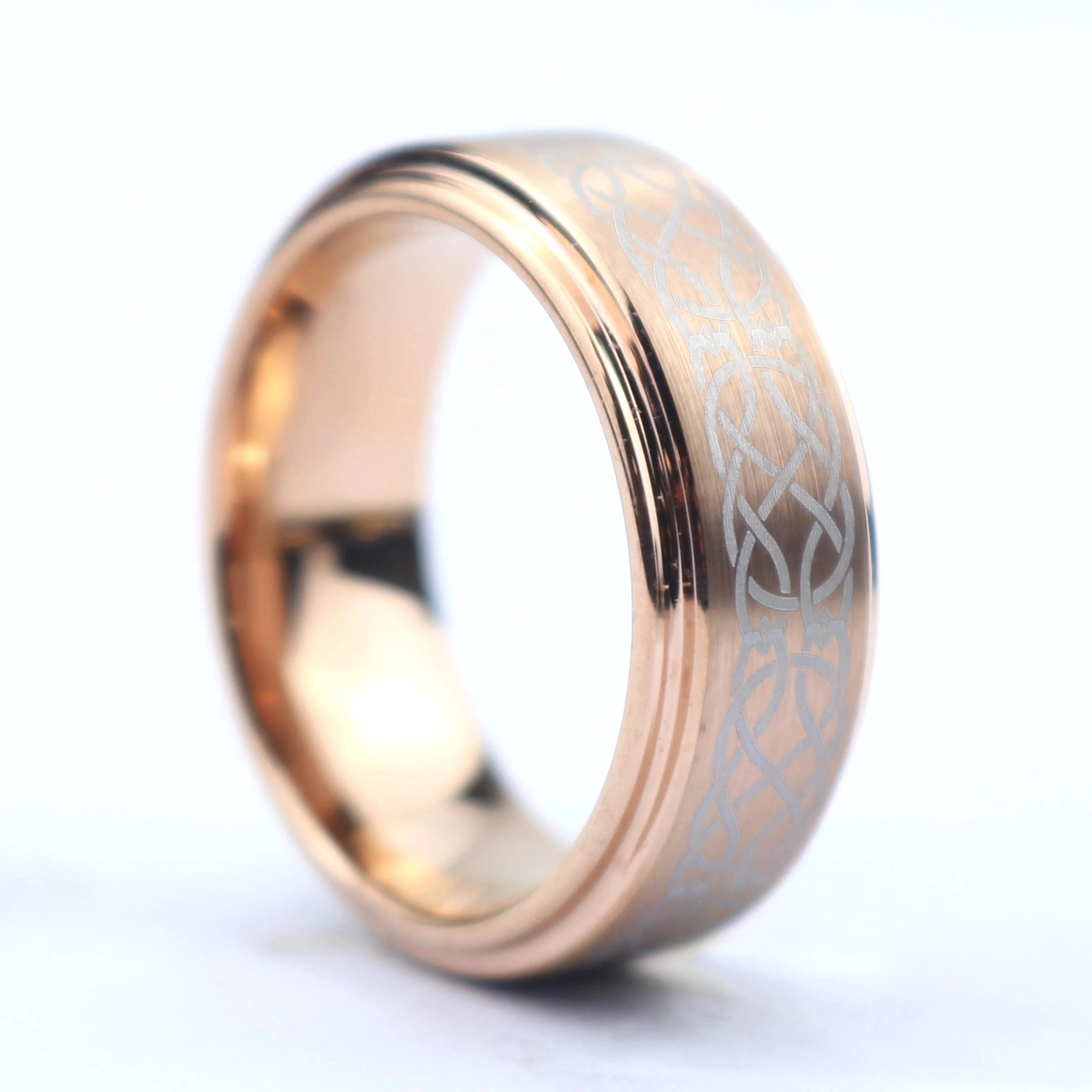 Ring 10. POYA Celtic Knot Ring Men's Tungsten Ring Celtic Wedding Band Rose Gold Plated Unisex Irish Ring Black / 6 Horaclek