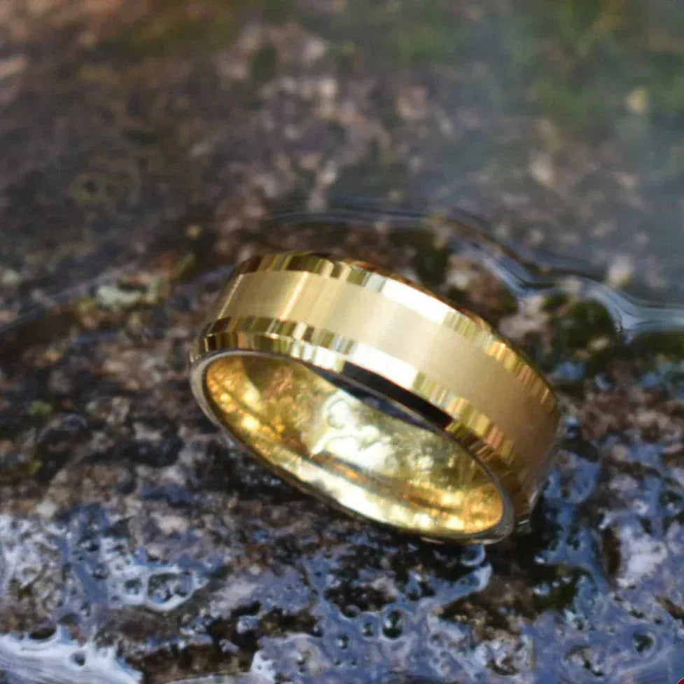Ring Tungsten 8mm Brushed Gold Ring with High Polished Edges My Store