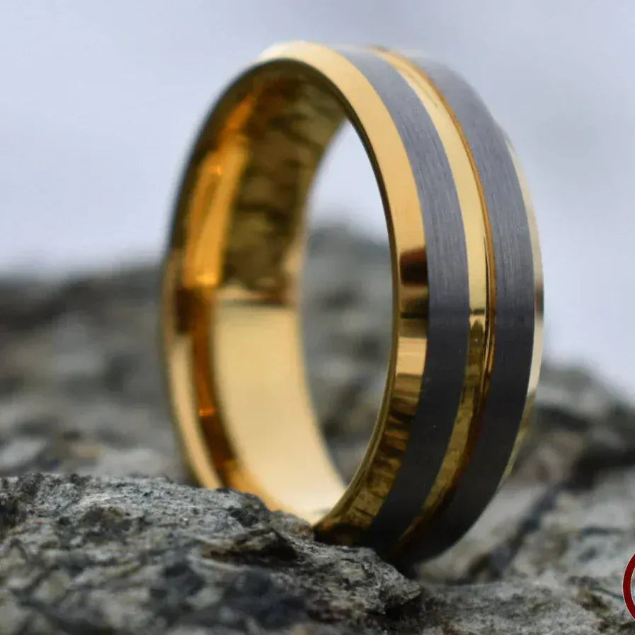 Ring Tungsten 8mm Gold Ring with Brushed Silver Bands My Store