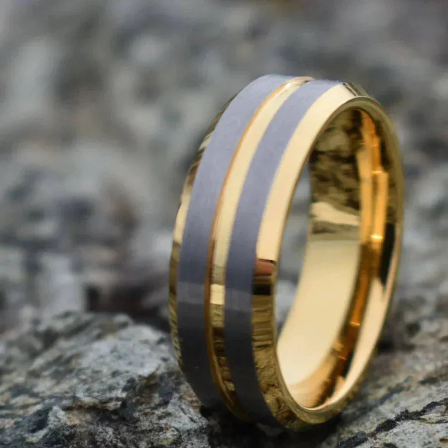 Ring Tungsten 8mm Gold Ring with Brushed Silver Bands My Store
